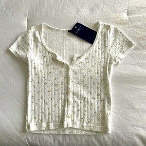 Brandy Melville White Floral Top